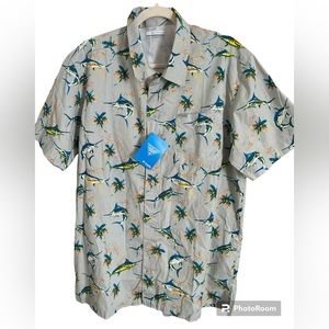 NWT Mens Columbia PFG short sleeve button down Size Large Coastal Fish Sexy new